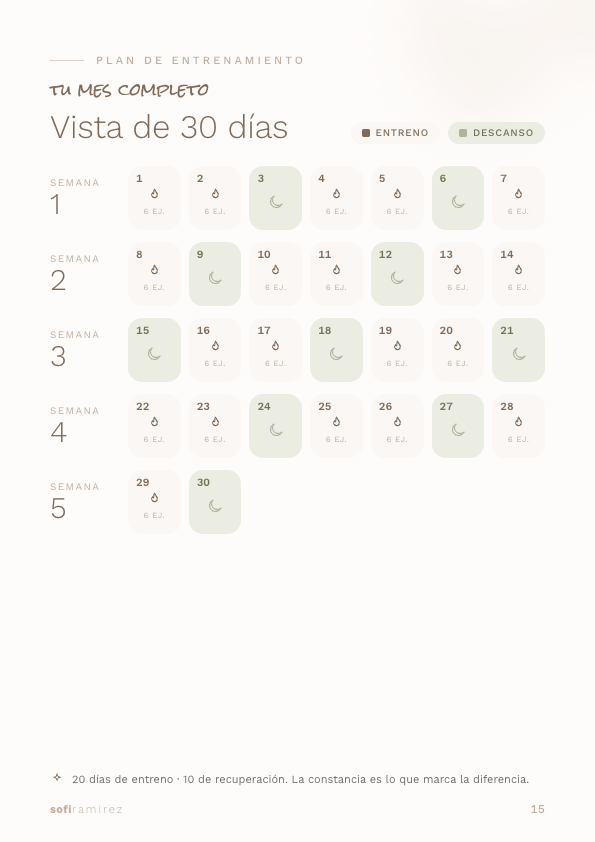 Calendario completo de 30 días